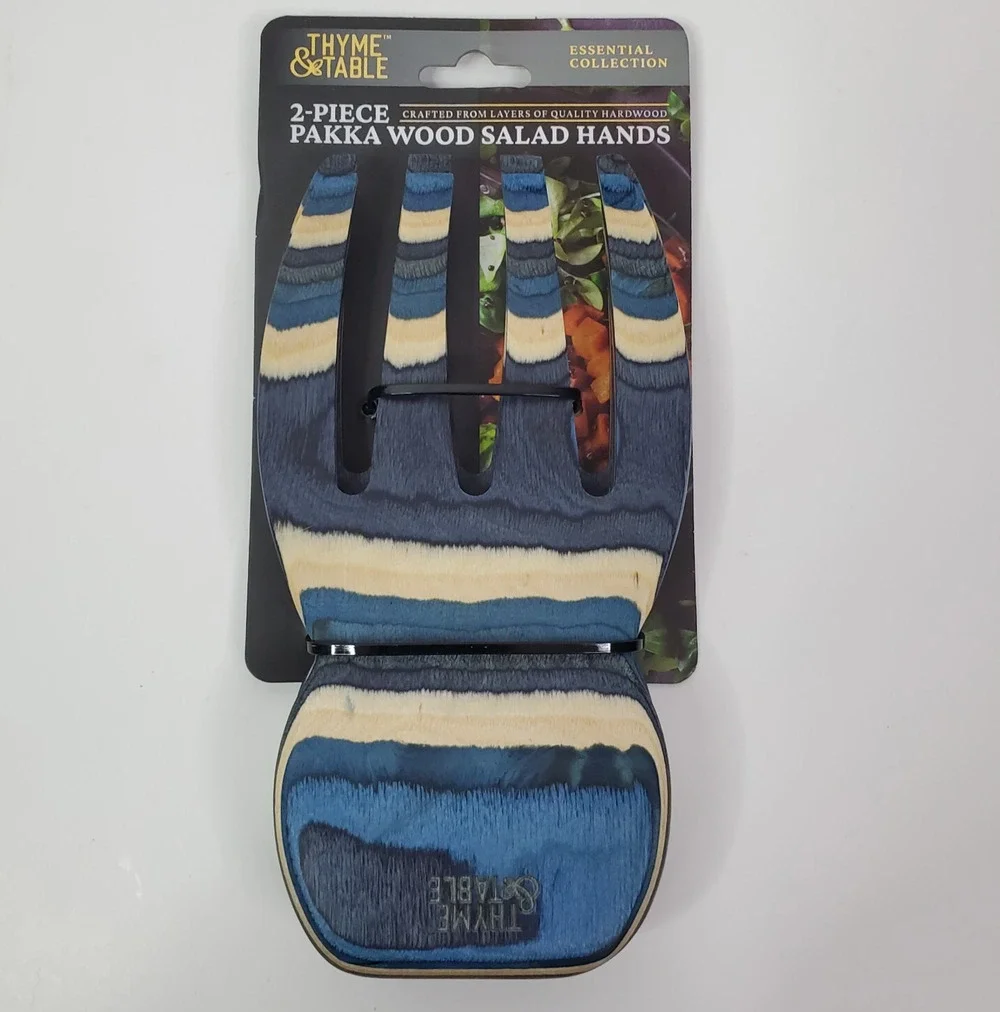 2-Piece Pakka Wood Salad Hand Set, Blue 1.26 x 4.29 x 8.86 Inches